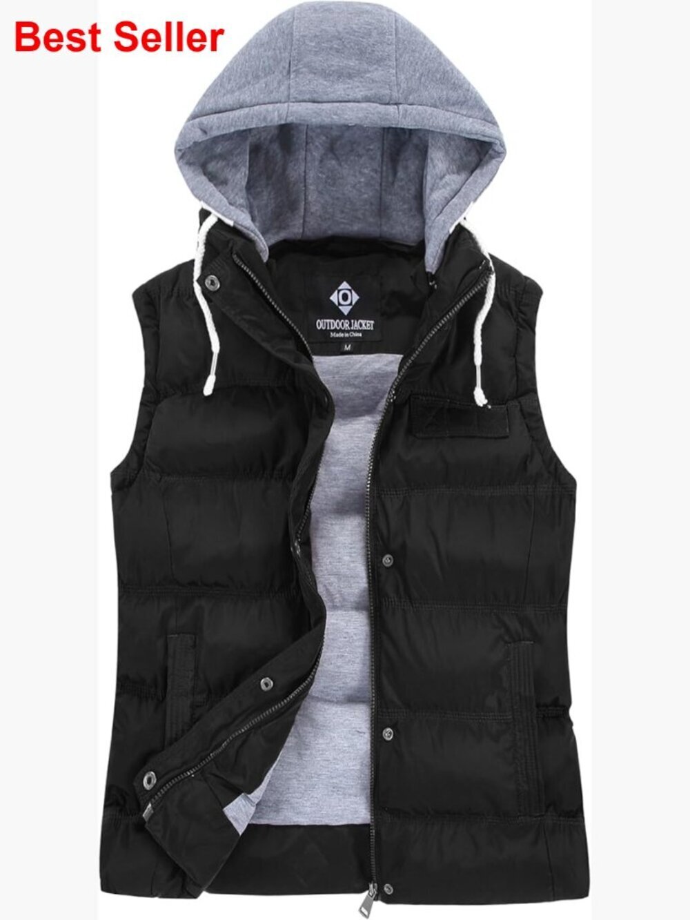 Polyester Puffer Vest with Detachable Hood, Sleeveless Winter Jacket